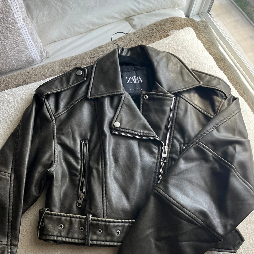 Zara Dark Gray Leather Biker Jacket - Picture 2 of 5